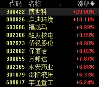 节能环保板块表现强势，博世科、启迪环境等多股涨停