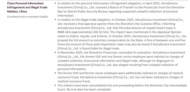 阿斯利康中国以及阿斯利康两位前高管，被深圳检方提起公诉