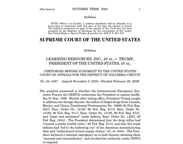 判了！美国最高法院裁定特朗普政府大规模关税政策违法(1)