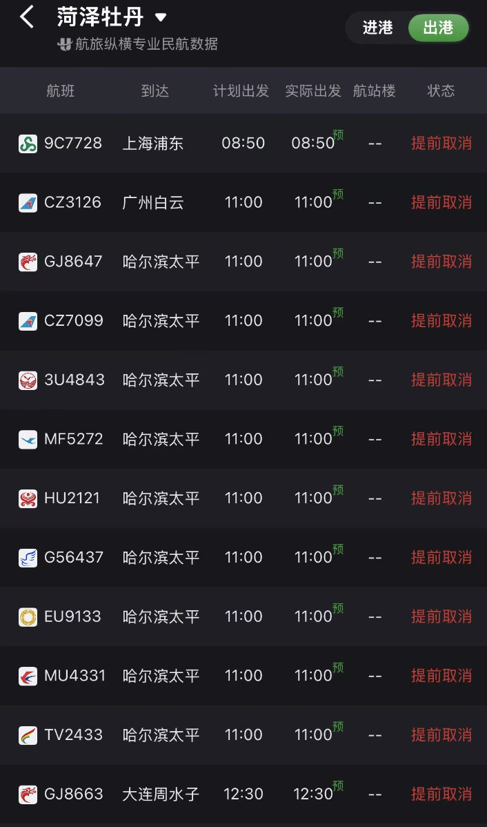 多家机场今日取消全部航班(1)