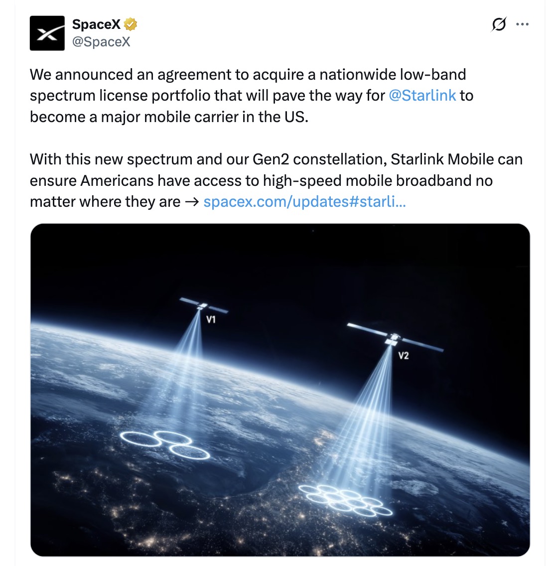SpaceX布局低频段频谱资源，挑战美国无线通信“三巨头”